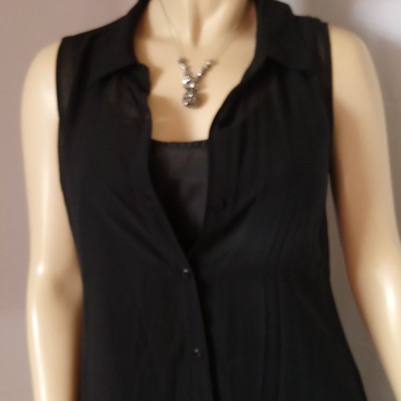 NWT Eileen Fisher Black Silk Slip & Overlay Dress Set Sz S  100% Silk - Picture 2 of 6